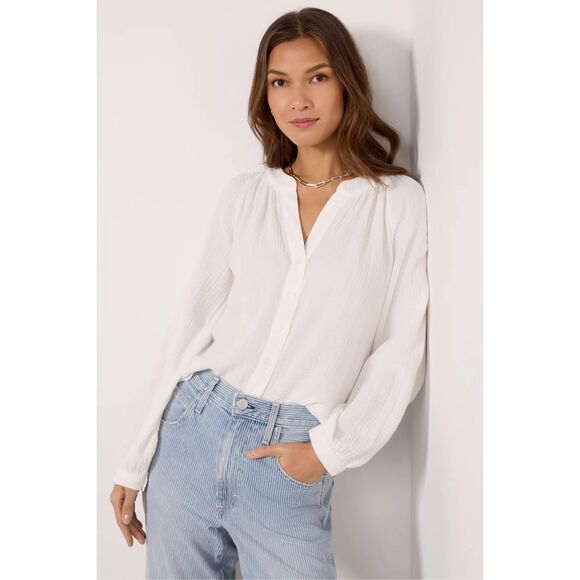 EVEREVE Women’s White Long Sleeve Bailey Gauze Button Front Shirt Size Small - Picture 1 of 6